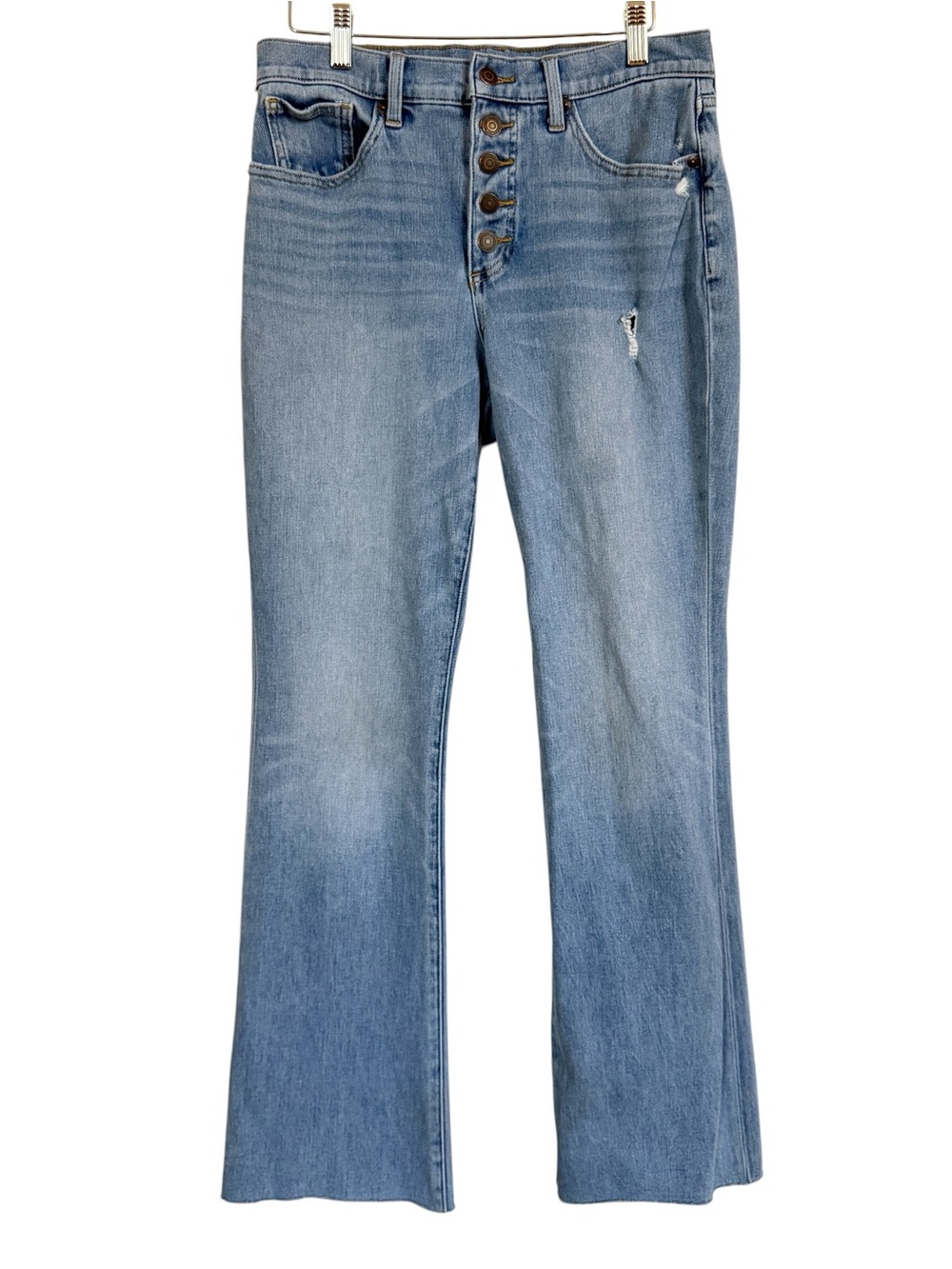 Lucky Brand Ava Mid Rise Boot Jeans Women’s 10/30R Button Fly Distressed Raw Hem